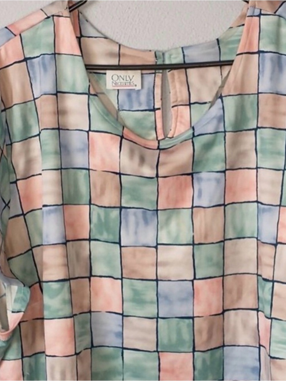Only Necessities Pastel Check Scoop Neck Blouse XL